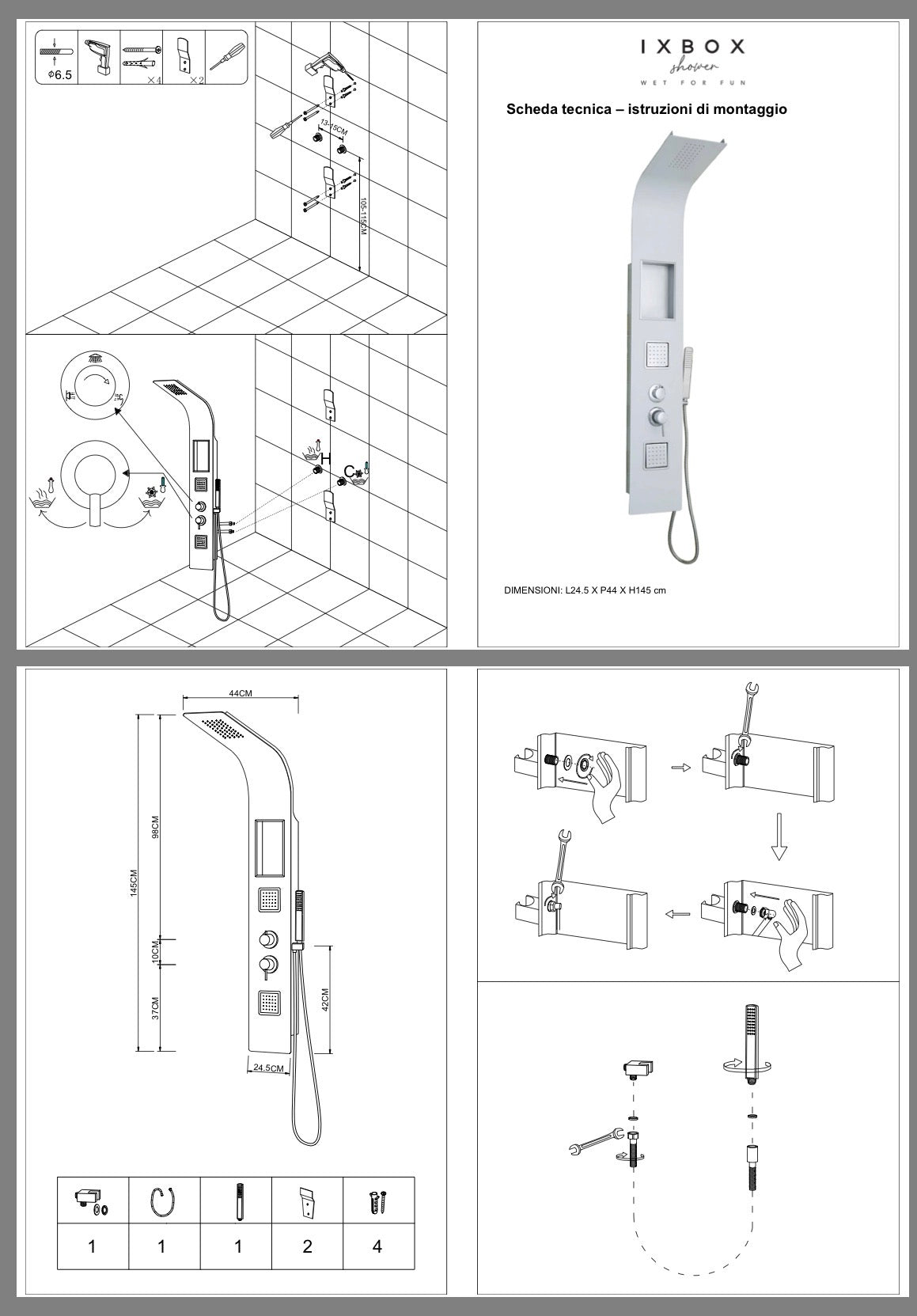 Colonna Doccia Attrezzata Botero In Alluminio Bianco Opaco