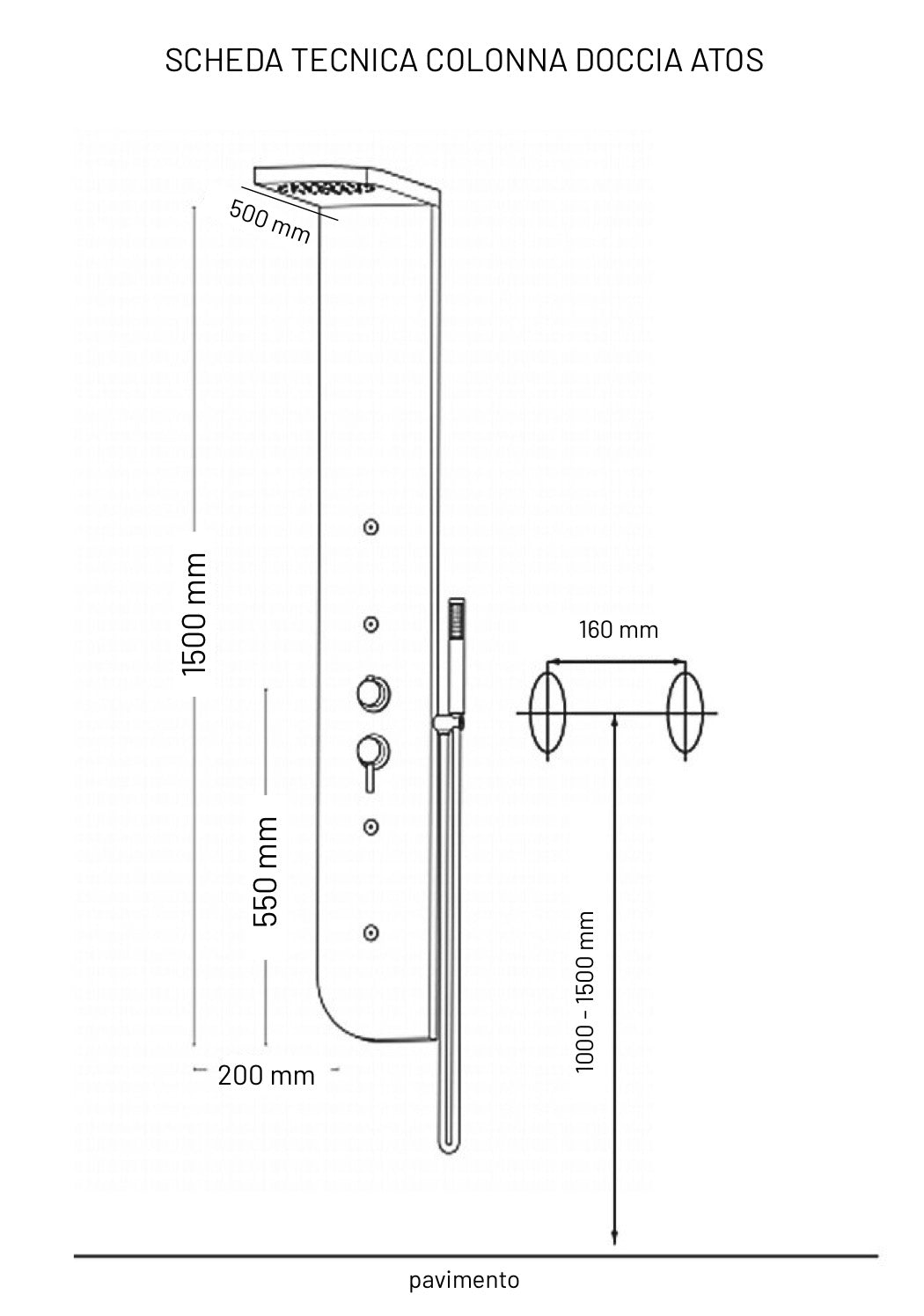 Colonna Doccia con cascata h150 Acciaio ATOS