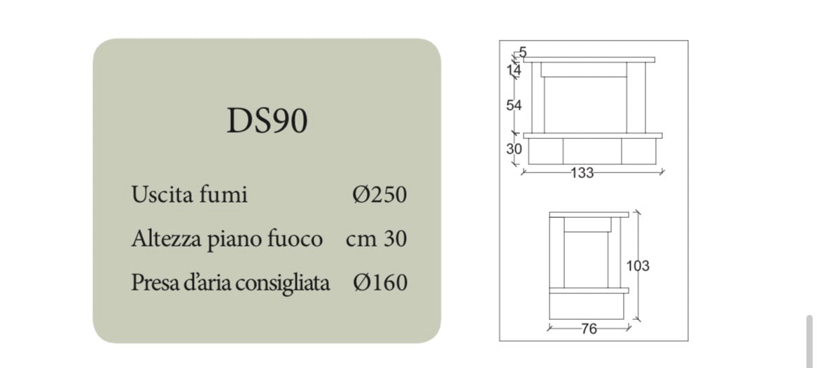 Camino a parete Modello LONDRA completo di prefabbricato in refrattario