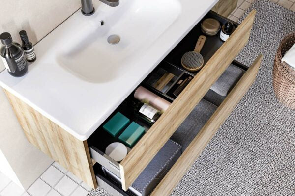 Legnobagno Comp.Soft 05 Rovere riviera completa di specchio, lampada Led, Base, lavabo (colonna esclusa)