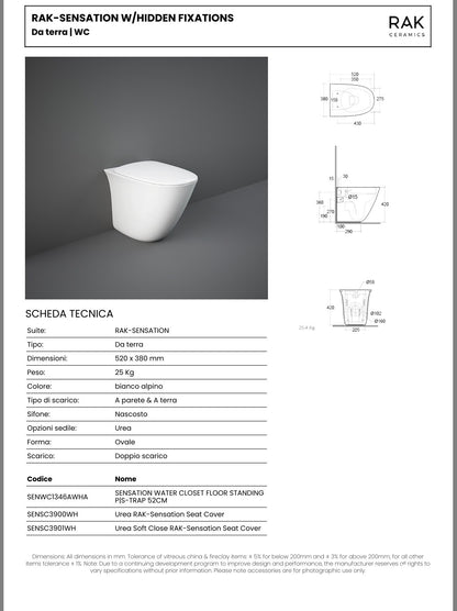 Sanitari RAK serie SENSATION composto da wc bidet e copriwater SOFT-CLOSE