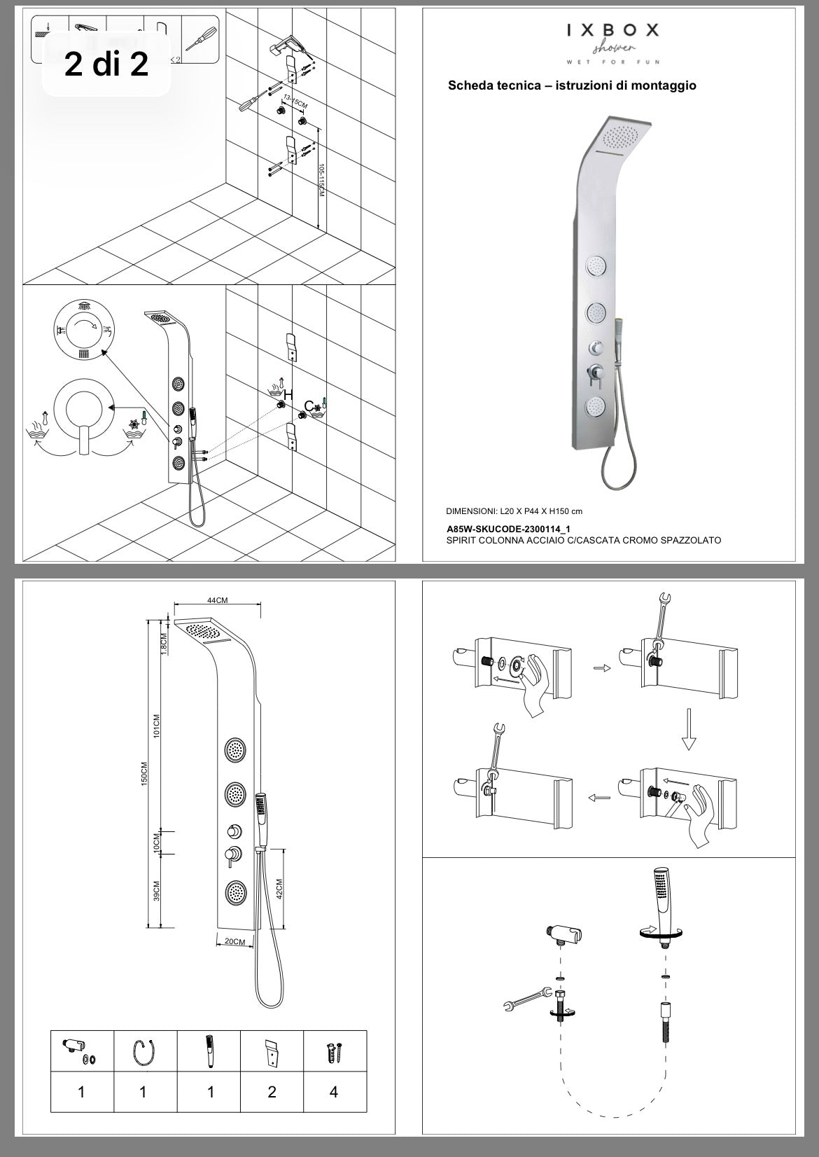 Colonna doccia multifunzione Spirit in acciaio inox