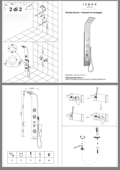 Colonna doccia multifunzione Spirit in acciaio inox