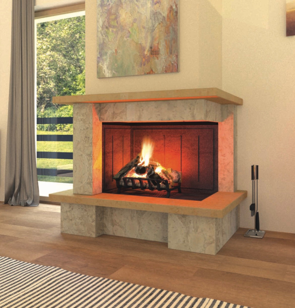 Camino a parete Modello LONDRA completo di prefabbricato in refrattario