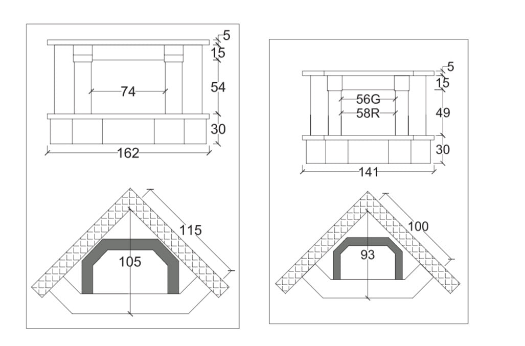 Camino ad angolo Modello BARCELLONA completo di prefabbricato in Ghisa