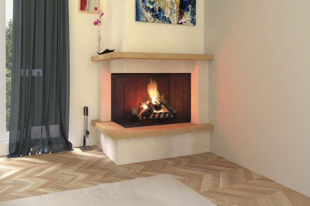 Camino ad angolo Modello NAPOLI completo di prefabbricato in refrattario