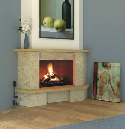 Camino ad angolo Modello PARIGI completo di prefabbricato in refrattario