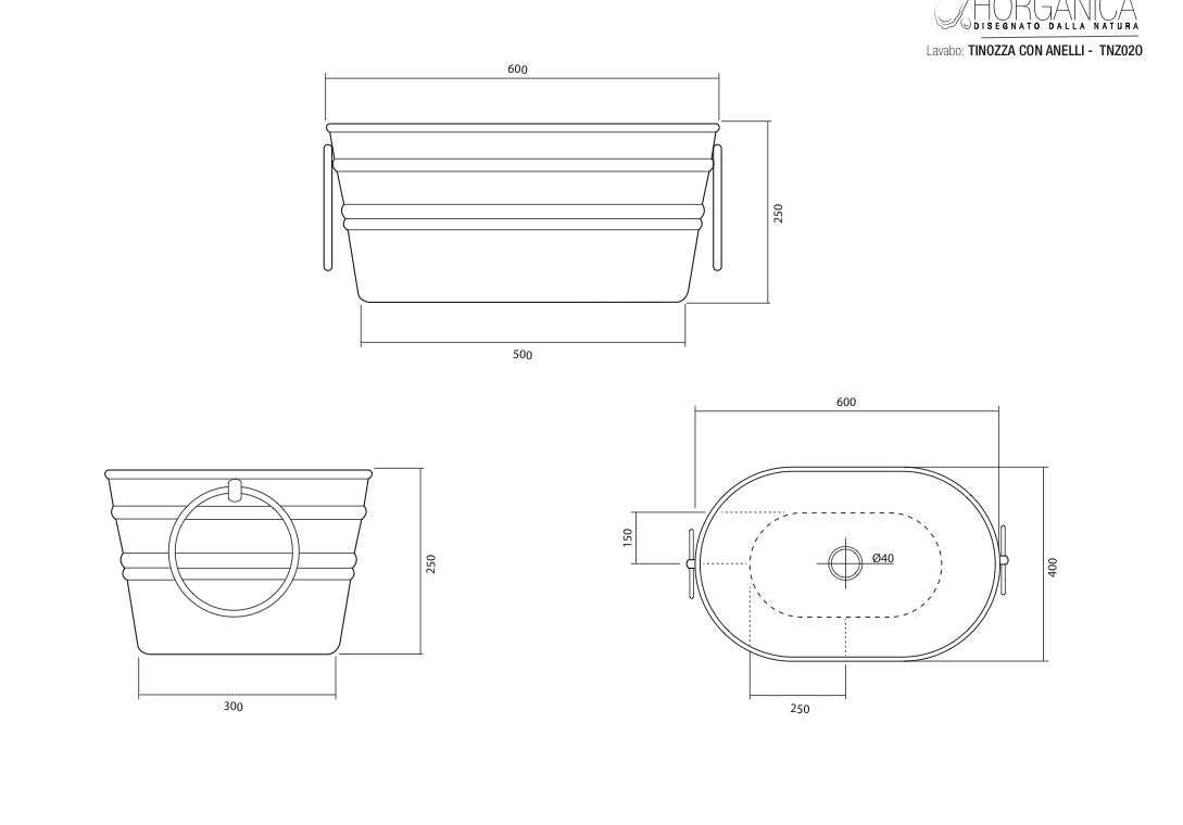 Lavandino Lavabo Appoggio Horganica Ovale Modello Tinozza Bianco Lucido