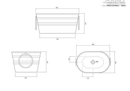 Lavandino Lavabo Appoggio Horganica Ovale Modello Tinozza Bianco Lucido
