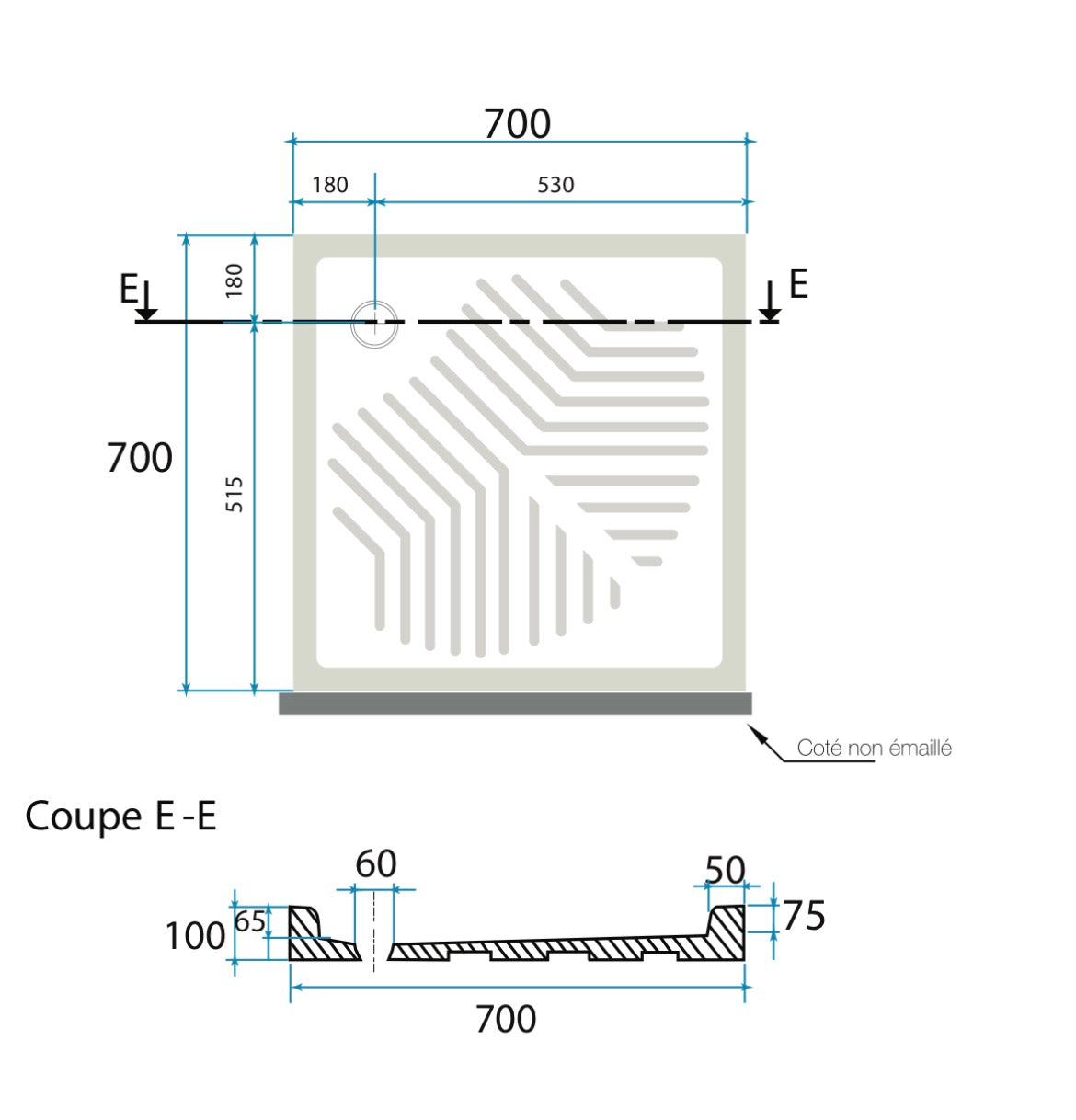 PIATTO DOCCIA in ceramica lucida 70x70xH10 cm