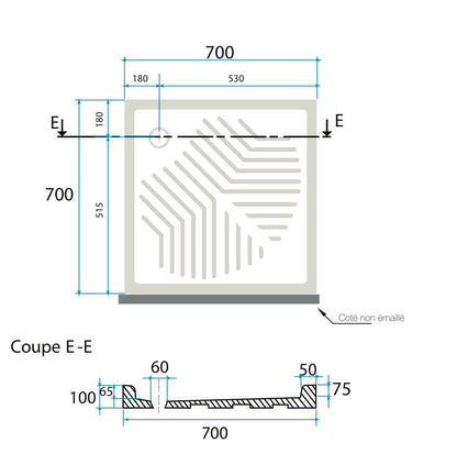 PIATTO DOCCIA in ceramica lucida 70x70xH10 cm