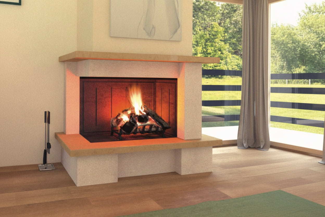 Camino a parete Modello SIVIGLIA completo di prefabbricato in refrattario