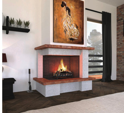 Camino a parete Modello AMSTERDAM completo di prefabbricato in Ghisa