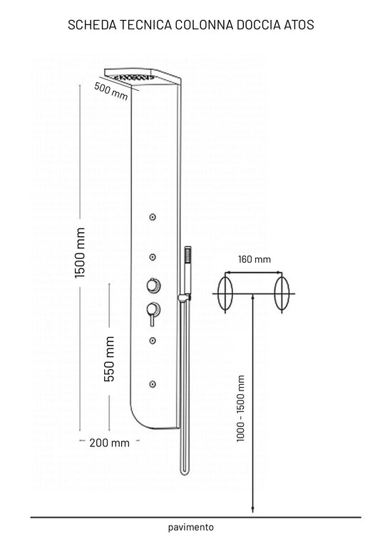 Colonna Doccia con cascata h150 Acciaio ATOS