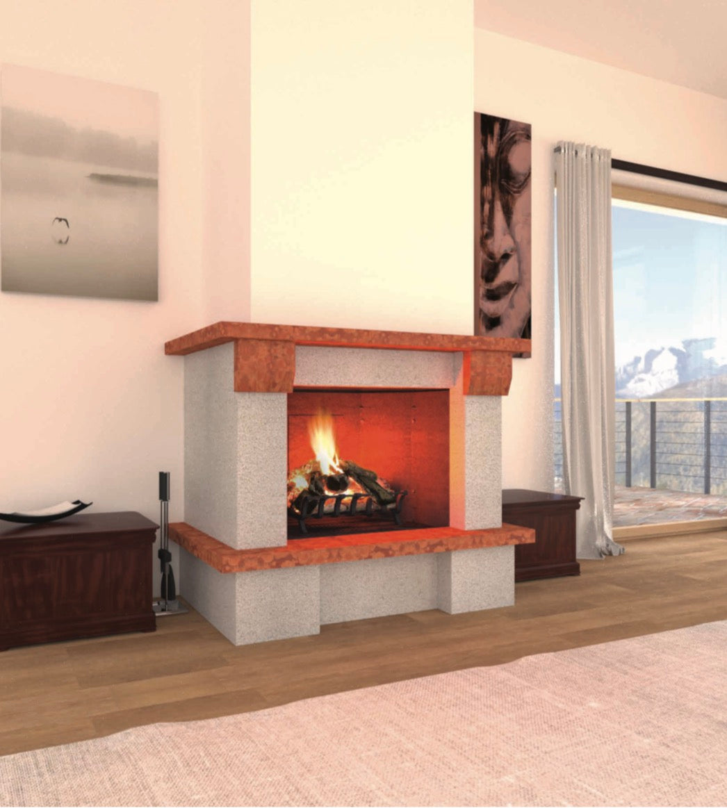 Camino a parete Modello YORK completo di prefabbricato in Ghisa