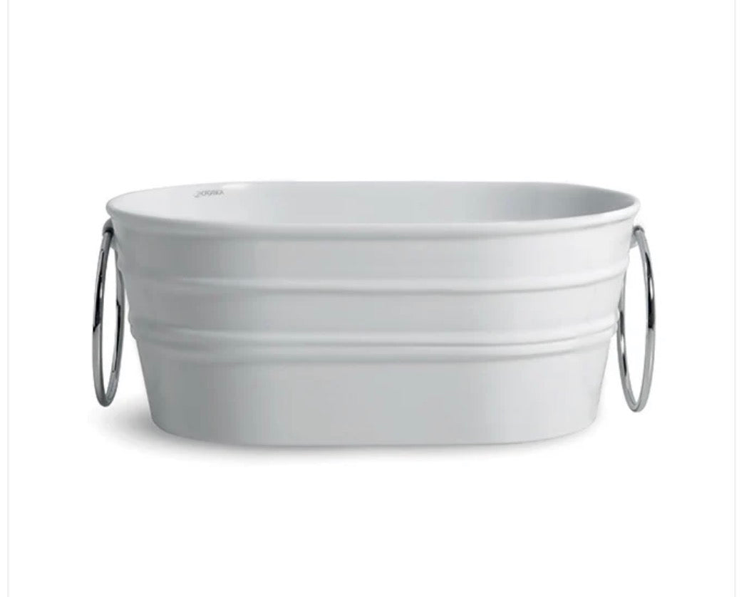 Lavandino Lavabo Appoggio Horganica Ovale Modello Tinozza Bianco Lucido