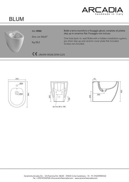 Sanitari ARCADIA serie BLUM composto da wc bidet con piletta click-clack in ceramica e copriwater SOFT-CLOSE