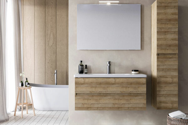 Legnobagno Comp.Soft 05 Rovere riviera completa di specchio, lampada Led, Base, lavabo (colonna esclusa)
