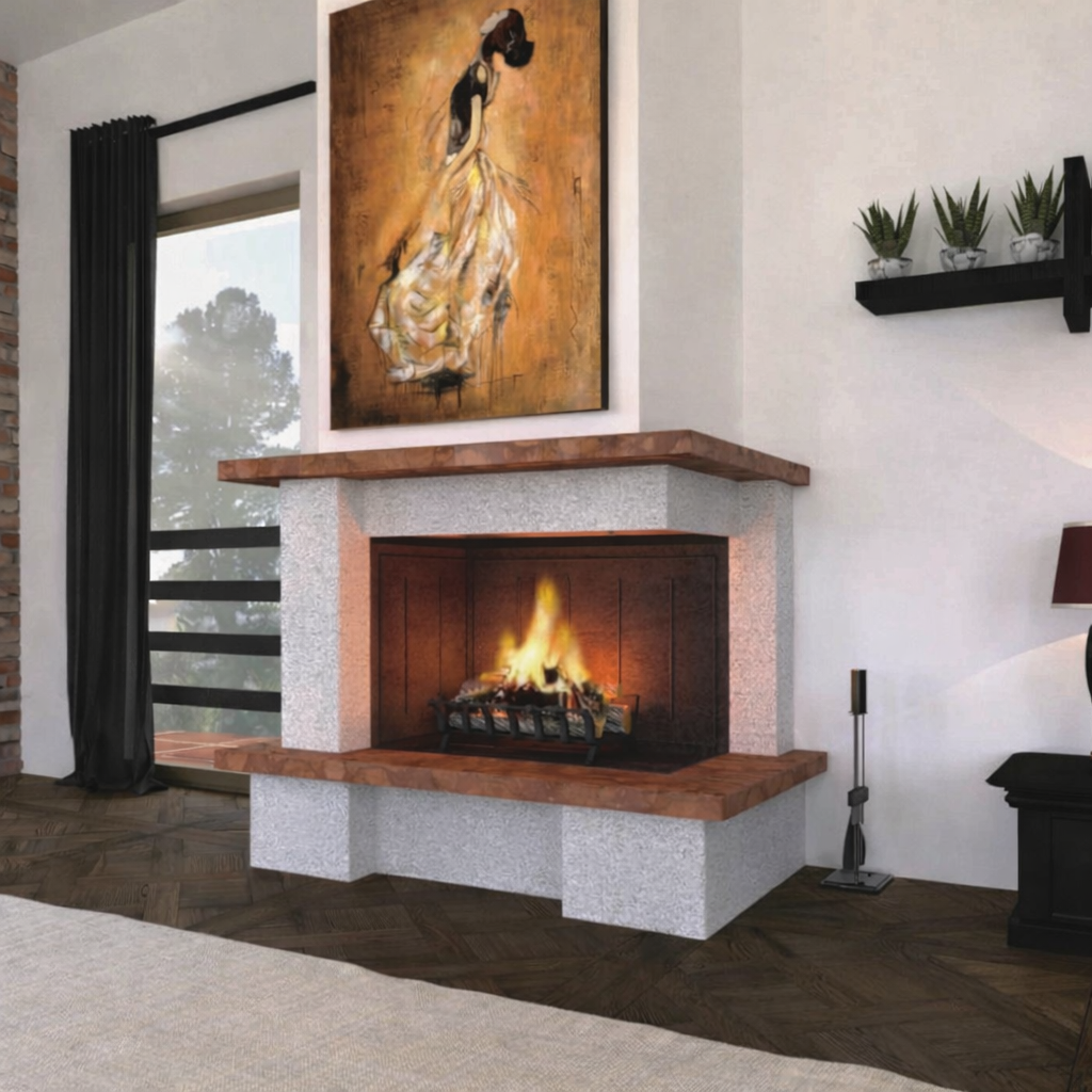 Camino a parete Modello AMSTERDAM completo di prefabbricato in Ghisa