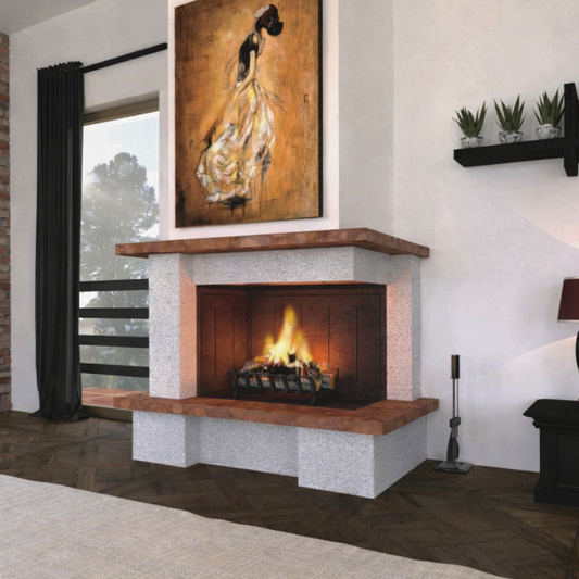 Camino a parete Modello AMSTERDAM completo di prefabbricato in Ghisa